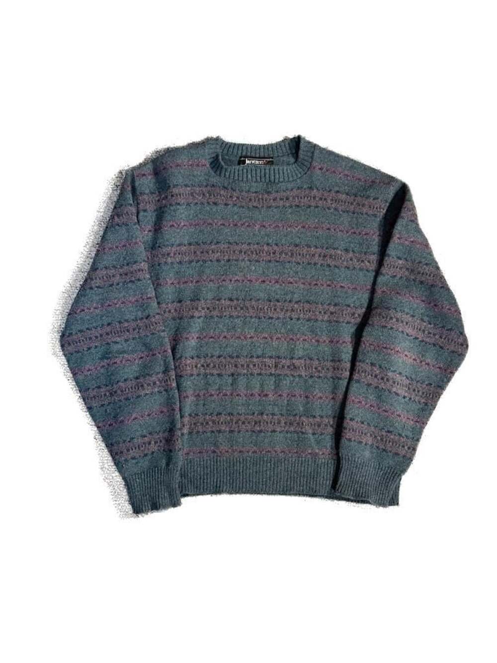 Jantzen Vintage Striped Crewneck Sweater Teal Purple Men's XL